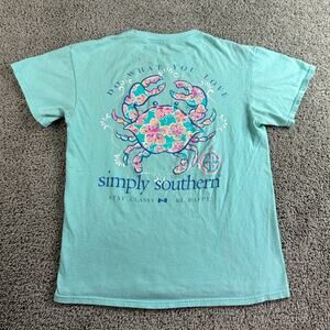 Simply Southern Shirt Womens Small Blue Green Do What You Love Crab Preppy